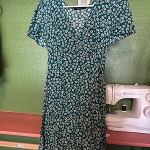 Elegant Teal Floral Midi Dress